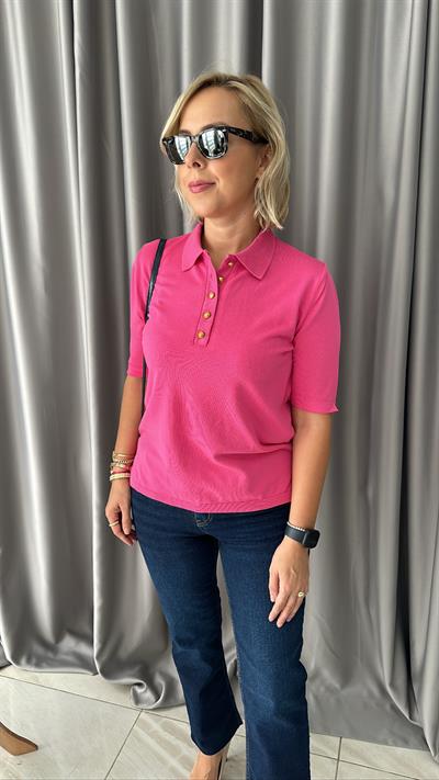 POLO YAKA, DÜĞMELİ, KISAKOL, FUŞYA TRİKO