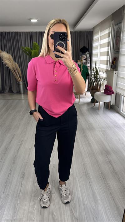 POLO YAKA, DÜĞMELİ, KISAKOL, FUŞYA TRİKO