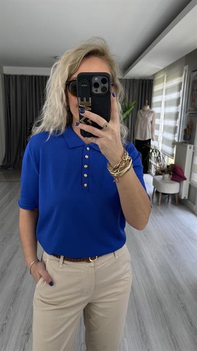POLO YAKA, DÜĞMELİ, KISAKOL, MAVİ TRİKO