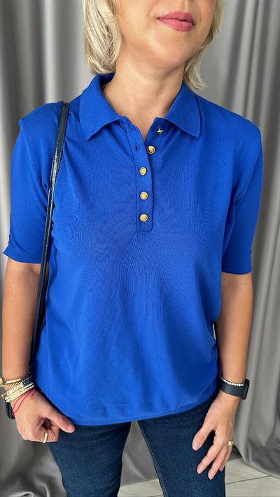 POLO YAKA, DÜĞMELİ, KISAKOL, SAKS MAVİSİ TRİKO