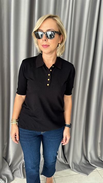 POLO YAKA, DÜĞMELİ, KISAKOL, SİYAH TRİKO