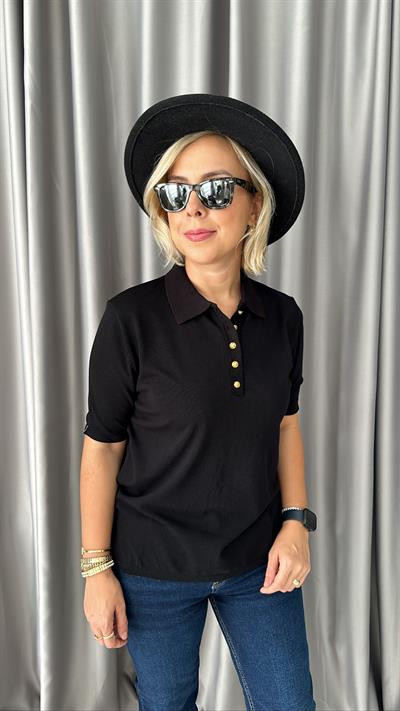 POLO YAKA, DÜĞMELİ, KISAKOL, SİYAH TRİKO