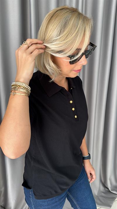 POLO YAKA, DÜĞMELİ, KISAKOL, SİYAH TRİKO