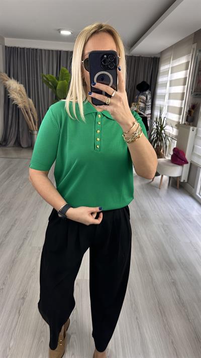 POLO YAKA, DÜĞMELİ, KISAKOL, YEŞİL TRİKO