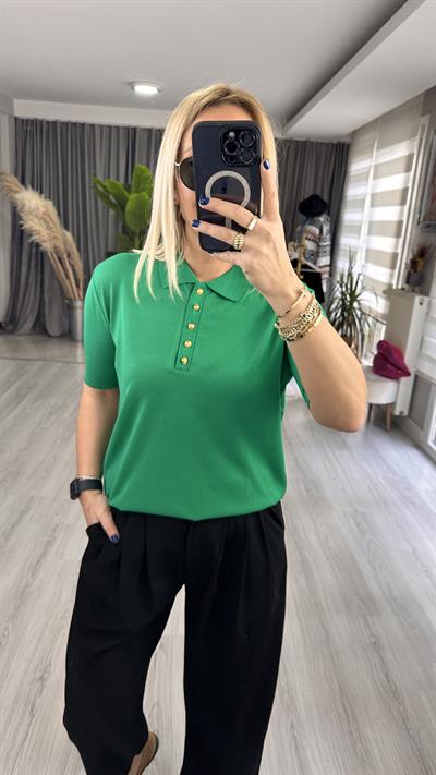 POLO YAKA, DÜĞMELİ, KISAKOL, YEŞİL TRİKO