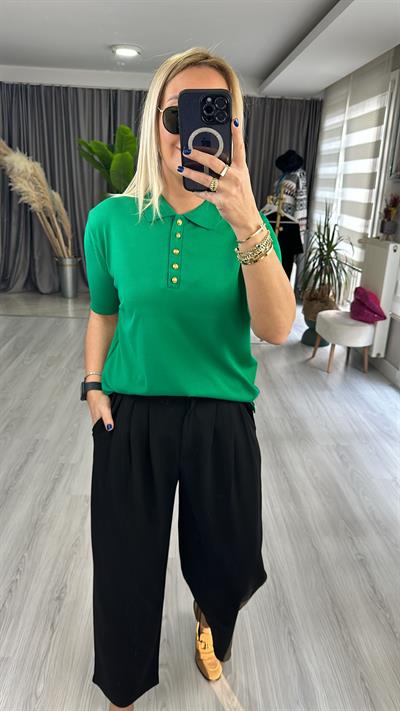 POLO YAKA, DÜĞMELİ, KISAKOL, YEŞİL TRİKO