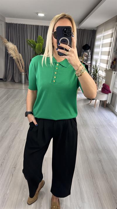 POLO YAKA, DÜĞMELİ, KISAKOL, YEŞİL TRİKO