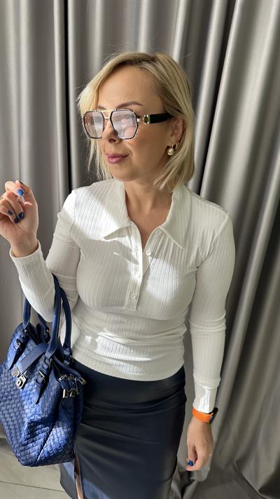 POLO YAKA FİTİLLİ KAŞKORSE EKRU BLUZ