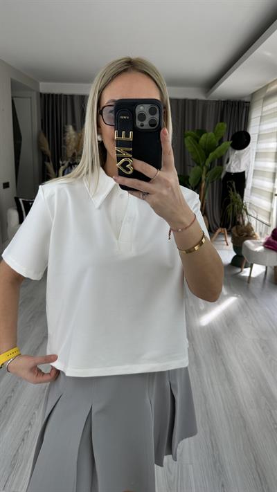 POLO YAKA VATKALI BEYAZ TİŞÖRT