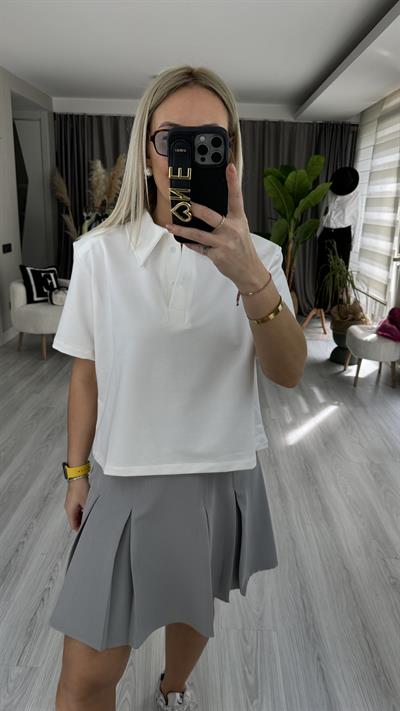 POLO YAKA VATKALI BEYAZ TİŞÖRT