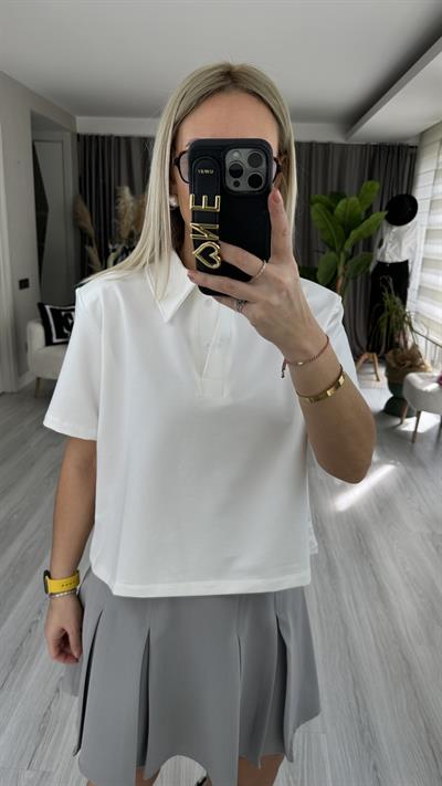 POLO YAKA VATKALI BEYAZ TİŞÖRT