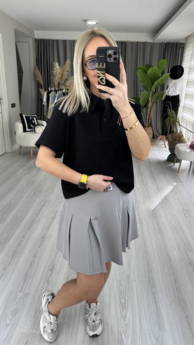 POLO YAKA VATKALI SİYAH TİŞÖRT