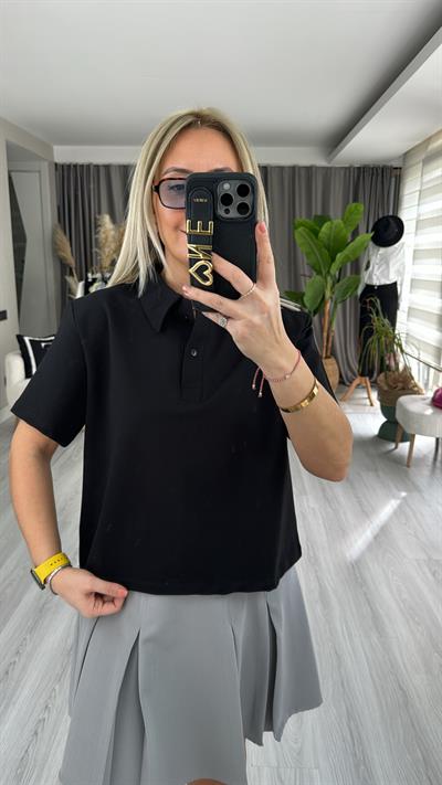 POLO YAKA VATKALI SİYAH TİŞÖRT