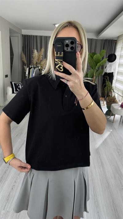 POLO YAKA VATKALI SİYAH TİŞÖRT
