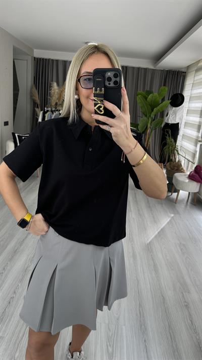 POLO YAKA VATKALI SİYAH TİŞÖRT