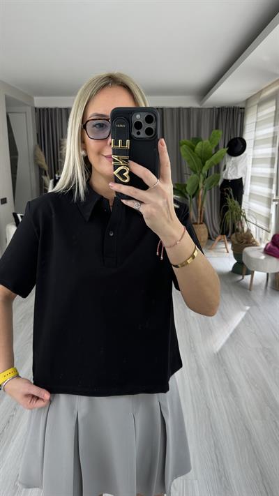 POLO YAKA VATKALI SİYAH TİŞÖRT