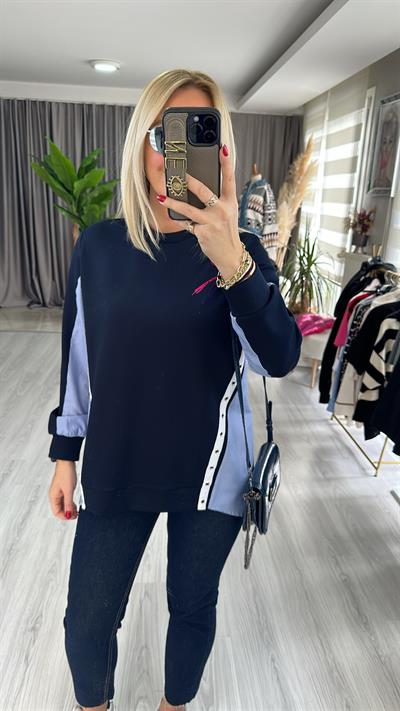 POPLİN DETAYLI LACİVERT SWEAT