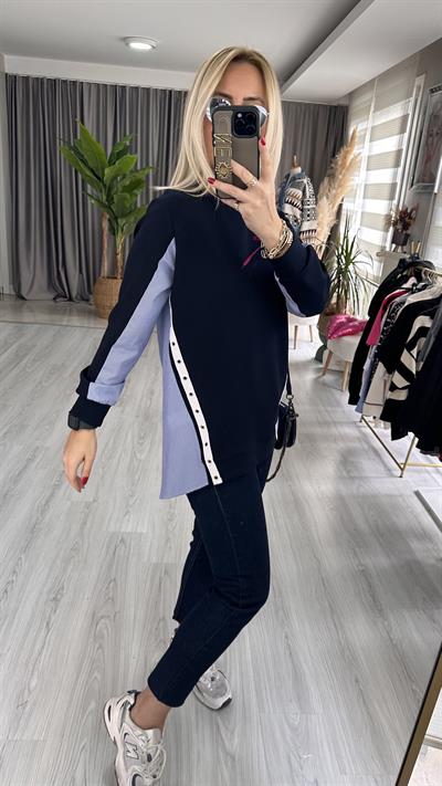 POPLİN DETAYLI LACİVERT SWEAT