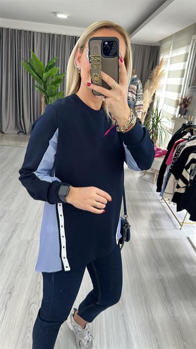 POPLİN DETAYLI LACİVERT SWEAT