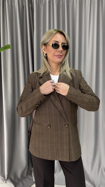 Premium Açık Kahve Ekoseli Ceket