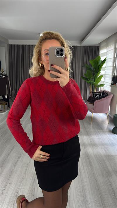 Premium Baklava Desen Kırmızı Triko