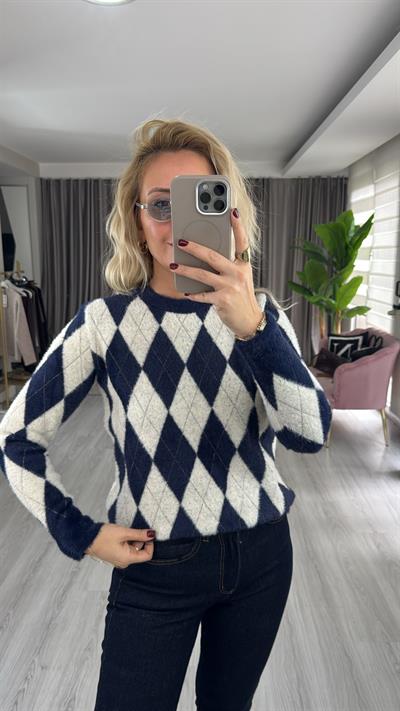 Premium Baklava Desen Lacivert Triko