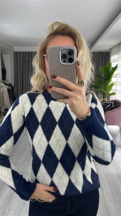 Premium Baklava Desen Lacivert Triko