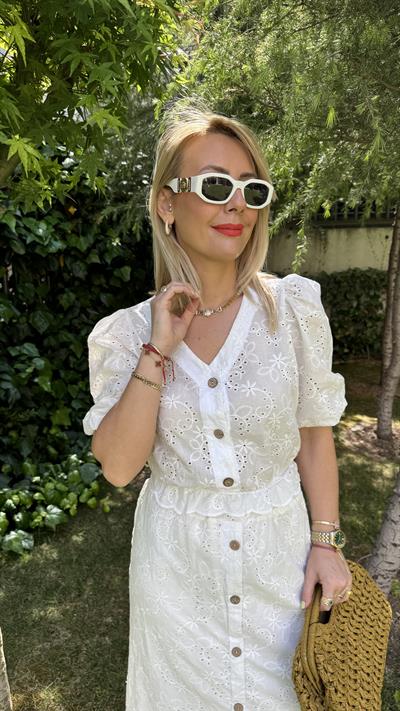 Premium Bluz Etek Ekru Fisto Takım