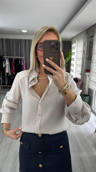 Premium Geniş Yaka Tensel Bej Gömlek