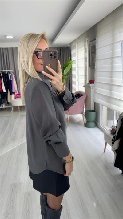 Premium Geniş Yaka Tensel Duman Grisi Gömlek