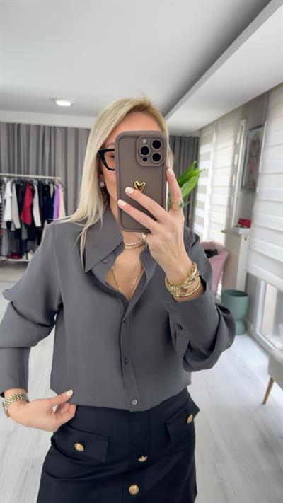 Premium Geniş Yaka Tensel Duman Grisi Gömlek