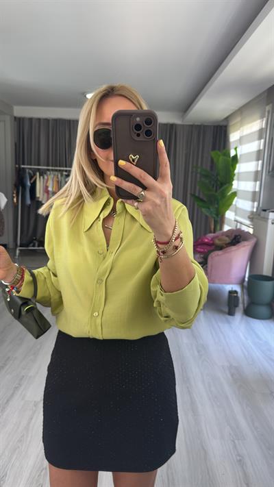 Premium Geniş Yaka Tensel Yağ Yeşili Gömlek