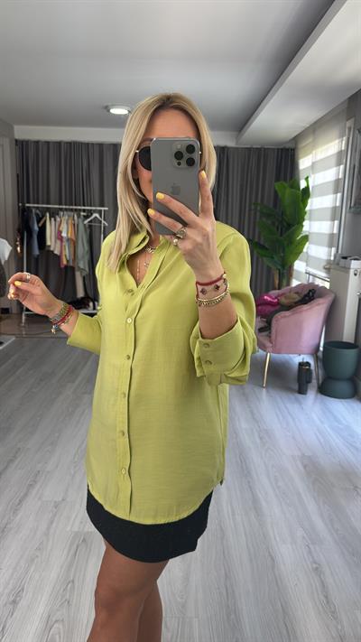 Premium Geniş Yaka Tensel Yağ Yeşili Gömlek