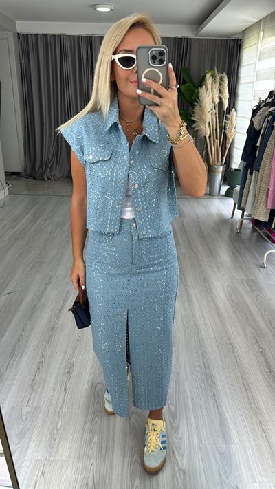 Premium, Payetli Mavi Denim Ceket
