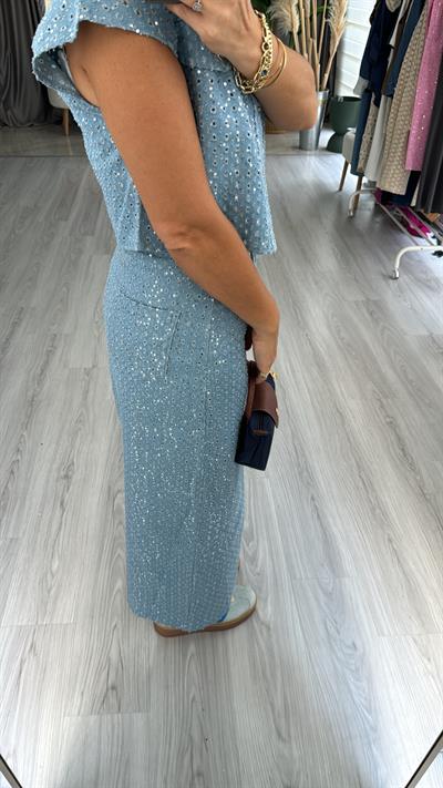 Premium, Payetli Mavi Denim Etek