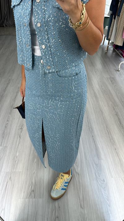 Premium, Payetli Mavi Denim Etek