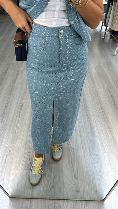 Premium, Payetli Mavi Denim Etek