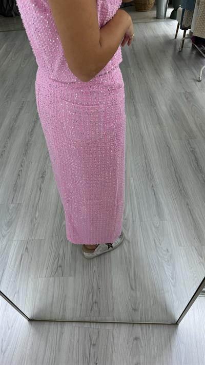 Premium, Payetli Pembe Denim Etek