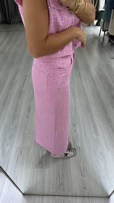 Premium, Payetli Pembe Denim Etek