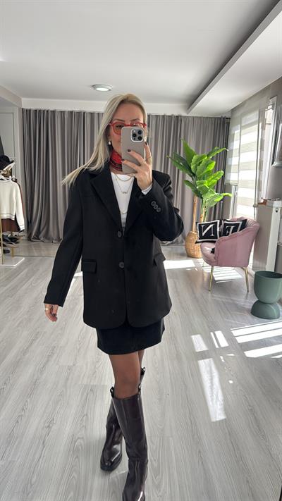 Premium Seri 2 Düğmeli Siyah Süet Ceket