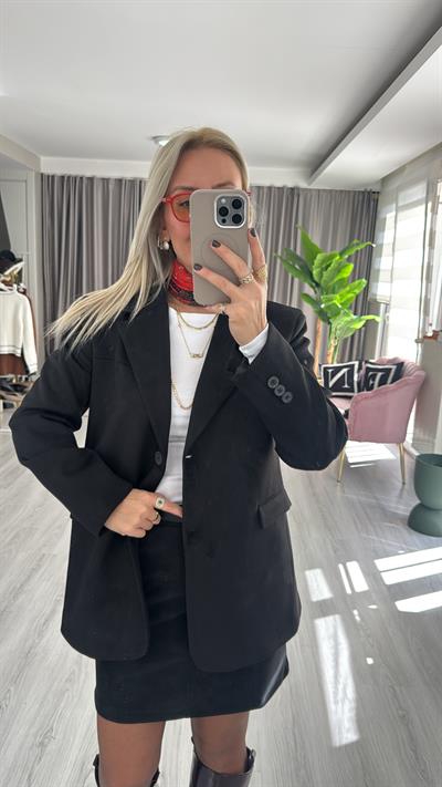 Premium Seri 2 Düğmeli Siyah Süet Ceket