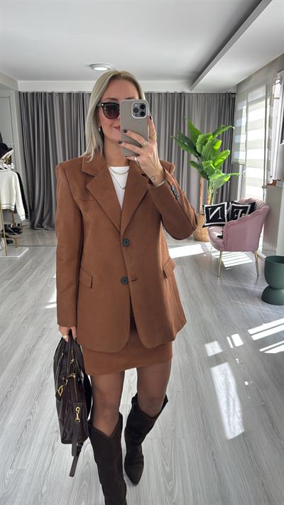 Premium Seri 2 Düğmeli Taba Süet Ceket