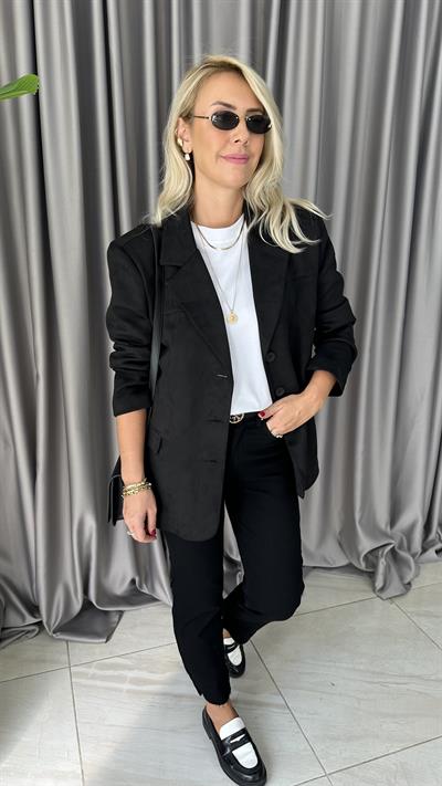 Premium Seri 3 Düğmeli Siyah Süet Ceket