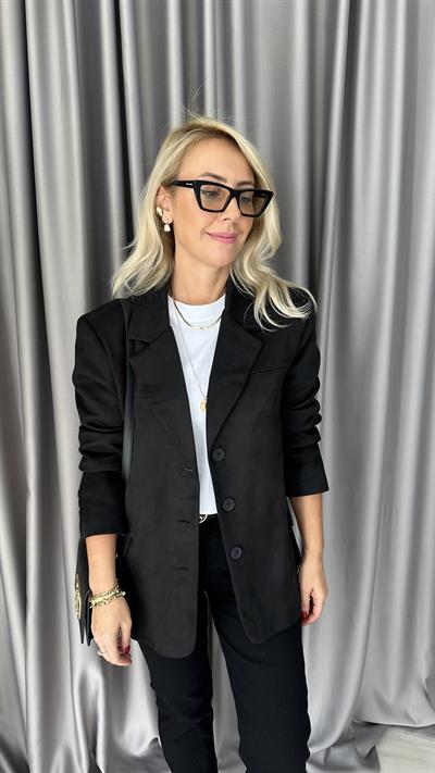 Premium Seri 3 Düğmeli Siyah Süet Ceket