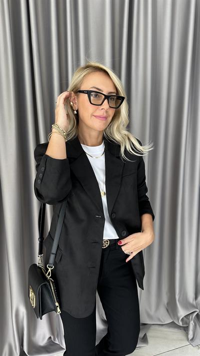 Premium Seri 3 Düğmeli Siyah Süet Ceket