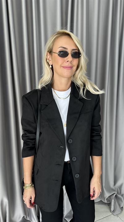 Premium Seri 3 Düğmeli Siyah Süet Ceket