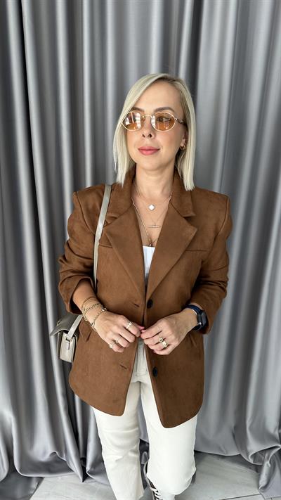 Premium Seri 3 Düğmeli Taba Süet Ceket