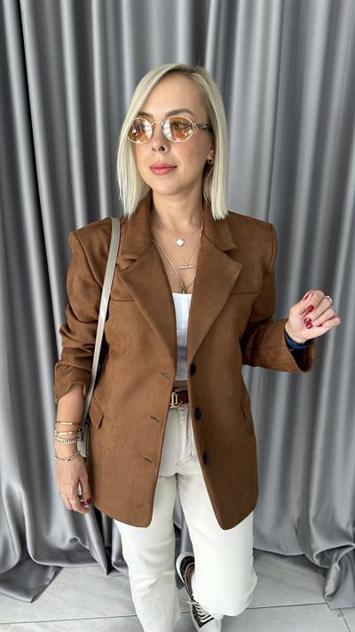 Premium Seri 3 Düğmeli Taba Süet Ceket