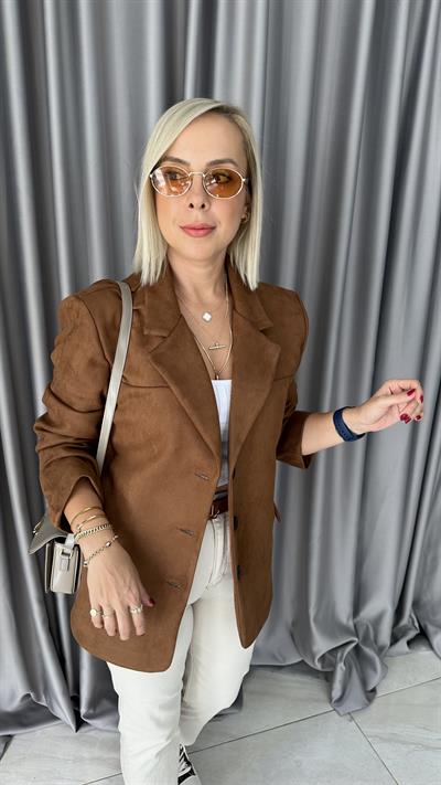 Premium Seri 3 Düğmeli Taba Süet Ceket