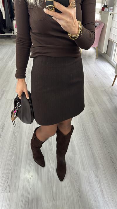 Premium Seri Astarlı Şehir Boy Kahverengi Etek